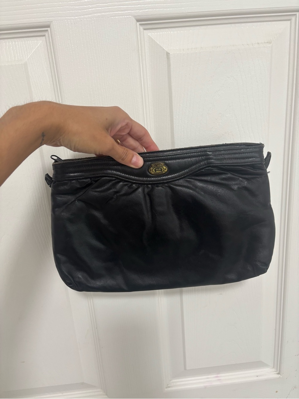 Vintage Etienne Aigner Black Leather Clutch Pouch